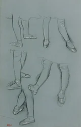 Vijf studies van een paar benen, ca. 1878-80 (potlood, houtskool en pastel op groen papier)